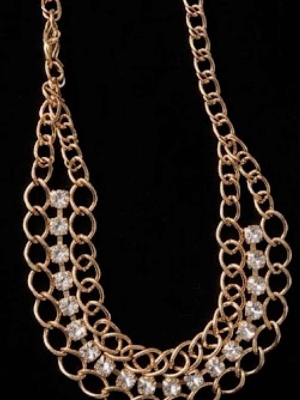 Gold Multi-Row Chain Necklace with Crystal Accents great fall necklace